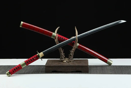 A07 SANDAI KITETSU Handmade One Piece Roronoa Zoro's Katana High Carbon Steel Red Katana Cosplay Battle Ready