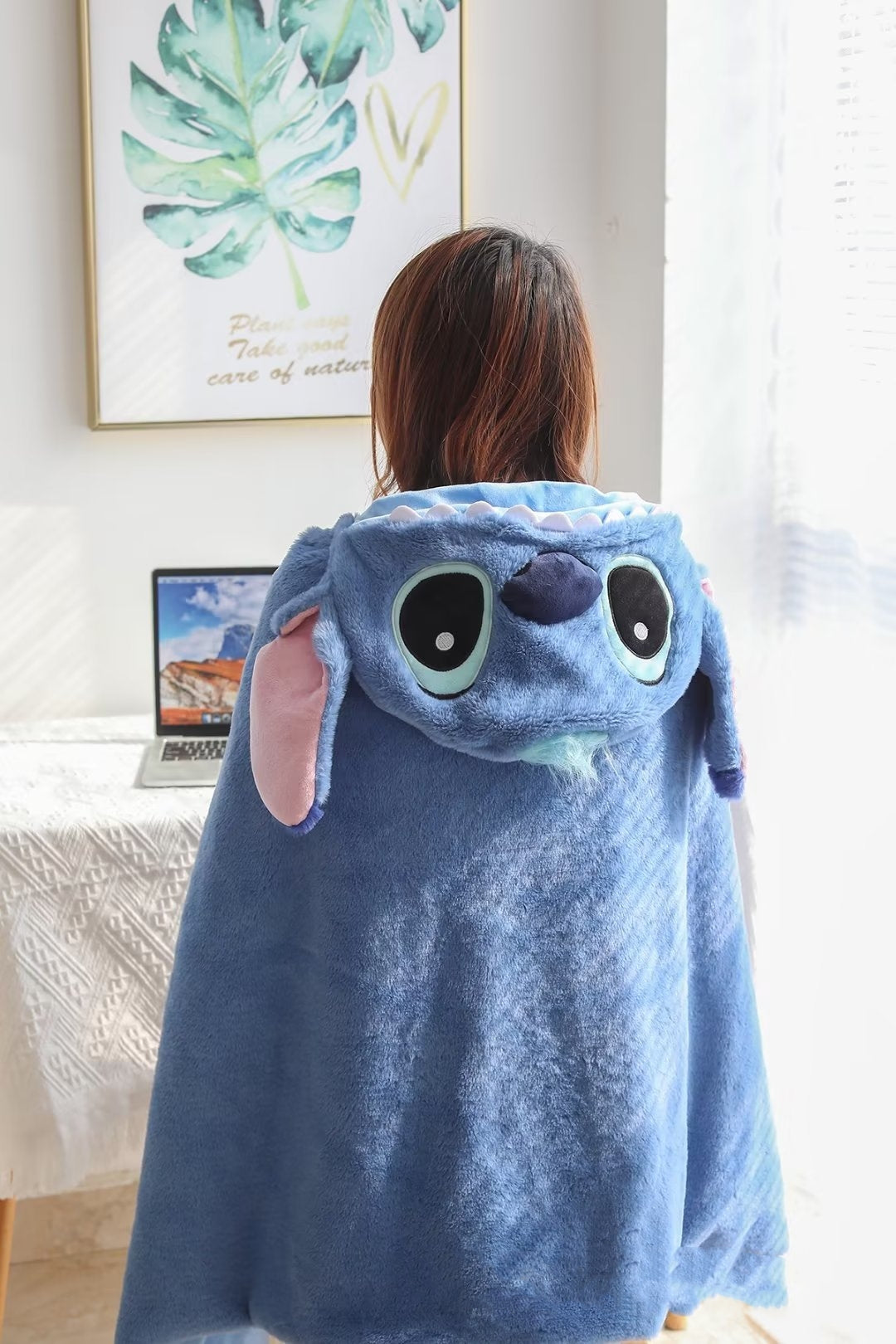 Stitch blue and purple  blanket  thickened warm hooded cape