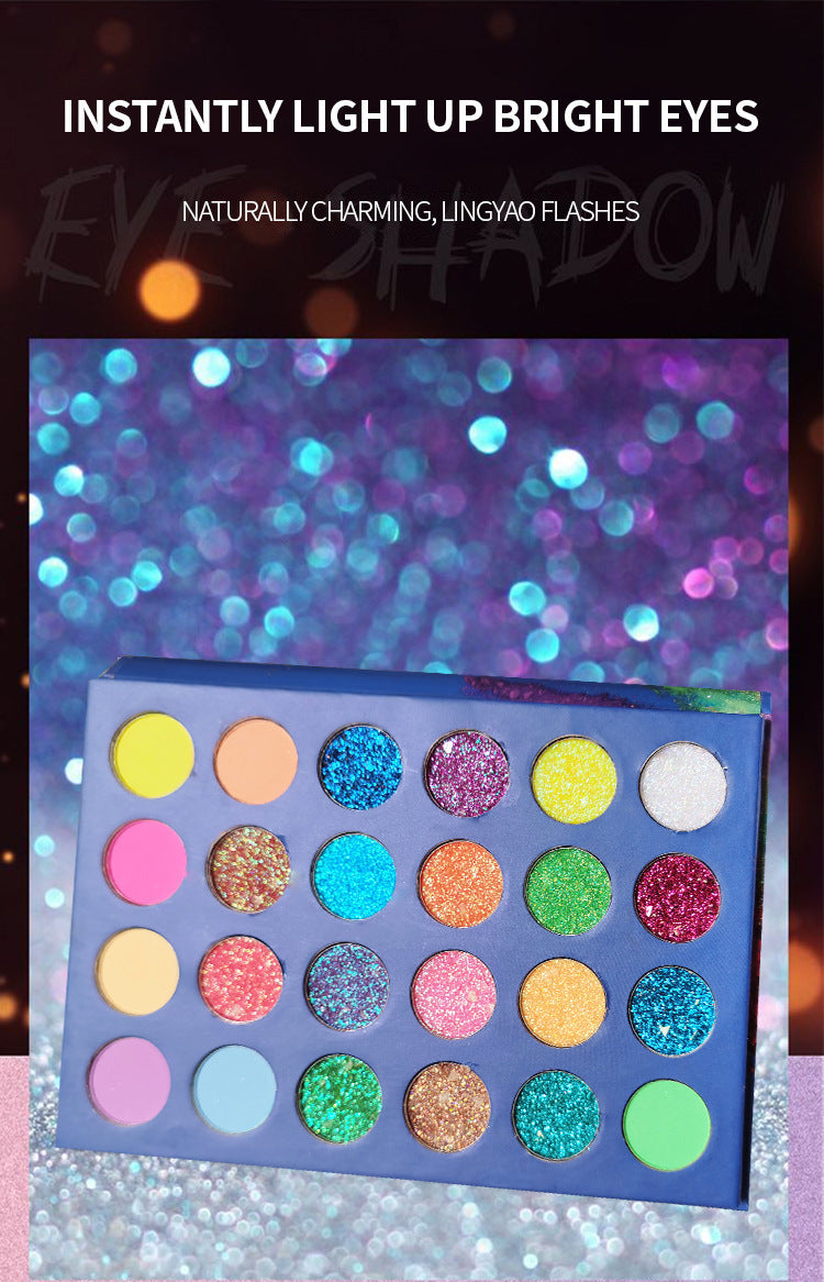Luminous Neon Glitter Eyeshadow Palette Makeup, 24 Color Highly Pigmented Palette Eye Shadow Pallets