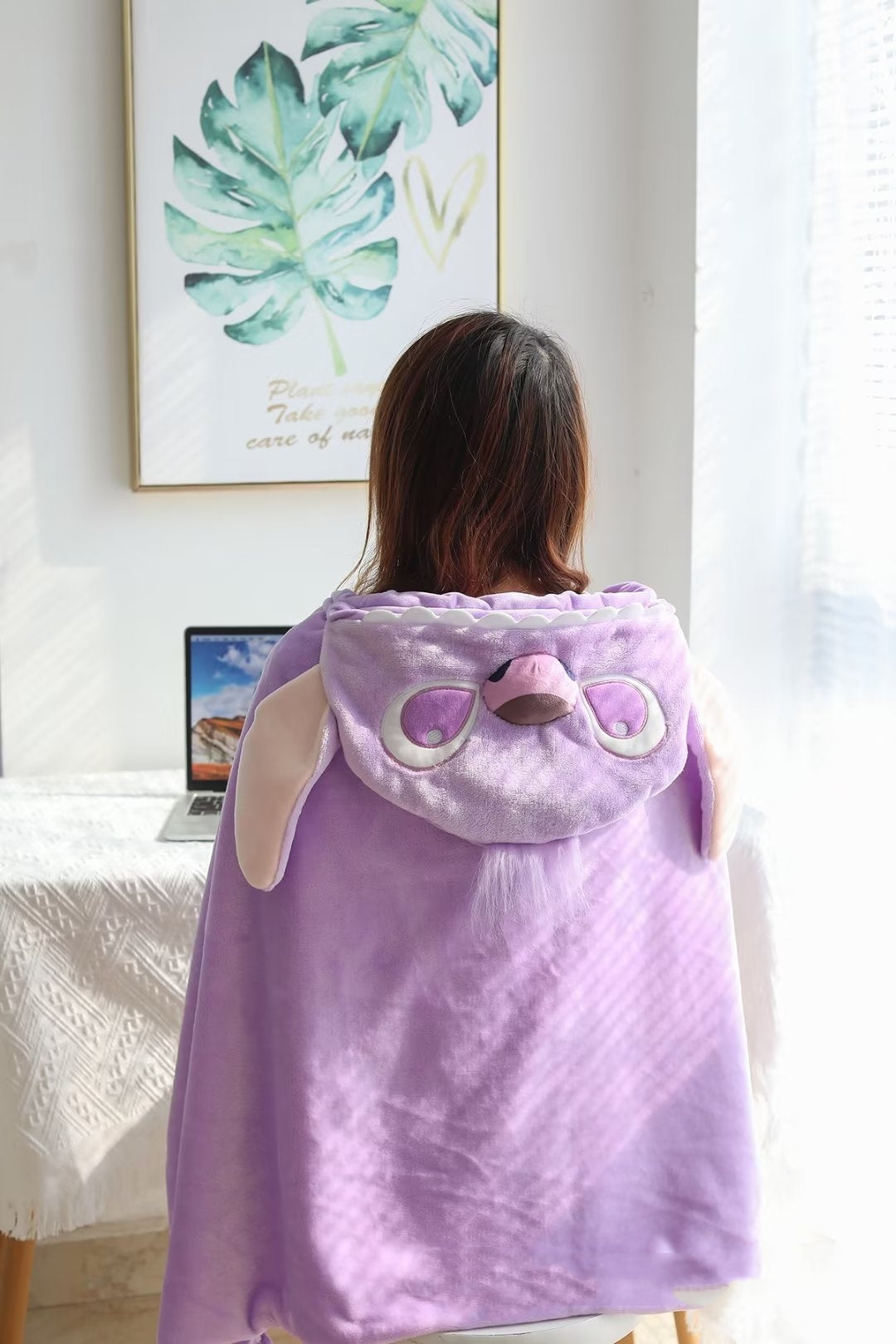 Stitch blue and purple  blanket  thickened warm hooded cape
