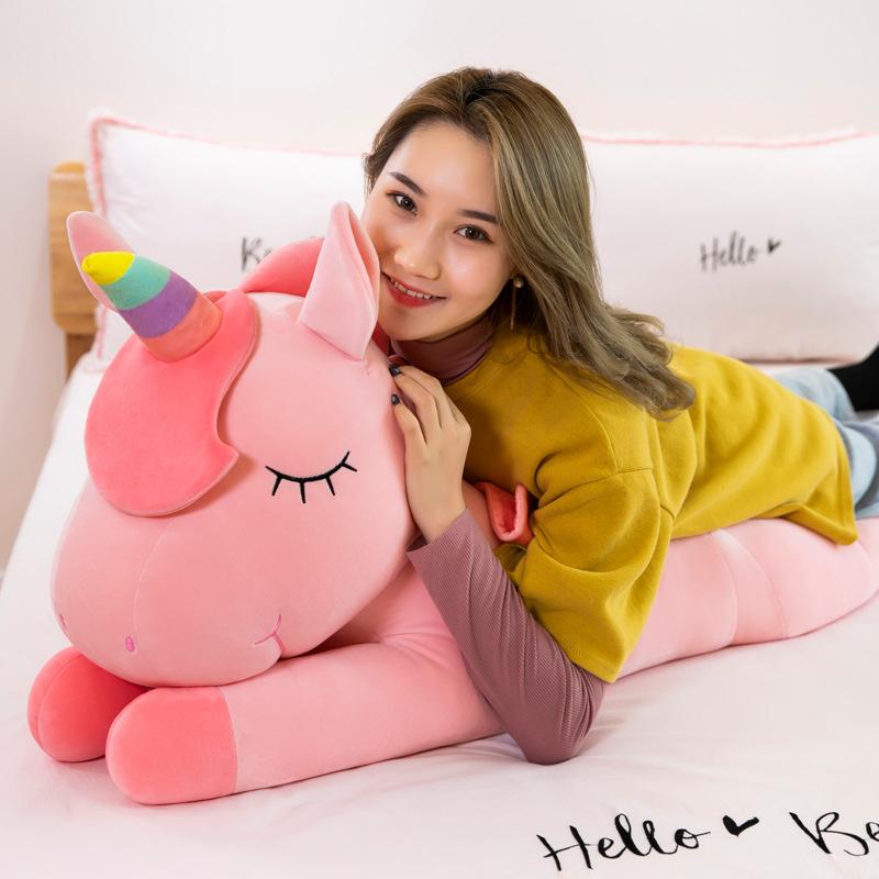 Unicorn Shape Plush Toy Pillow Doll Design Rainbow Color Cute Addorable for Kids Girls White