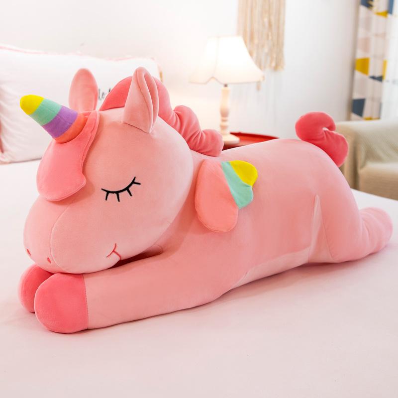 Unicorn Shape Plush Toy Pillow Doll Design Rainbow Color Cute Addorable for Kids Girls White